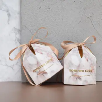 

Free shipping hexagon stone pattern party paper gift boxes with ribbon , TMU102