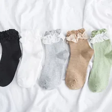 Модные хлопковые цветные женские весенне-осенние забавные кучи носки однотонные повседневные короткие жаккардовые кружевные носки