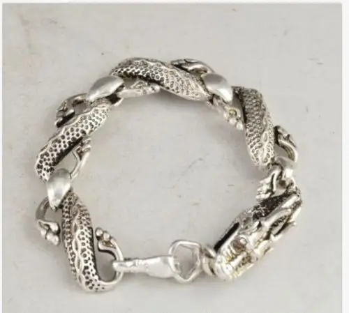

1406 CHINA TIBET SILVER HANDWORK CARVED DRAGON EXORCISM AUSPICIOUS BRACELET