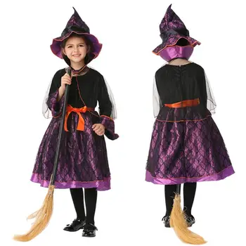 

4pcs/set Halloween Cosplay Girl Dress Hat Belt Mesh Cloak Kids Costumes Performance Outfits 3 to 11 Years