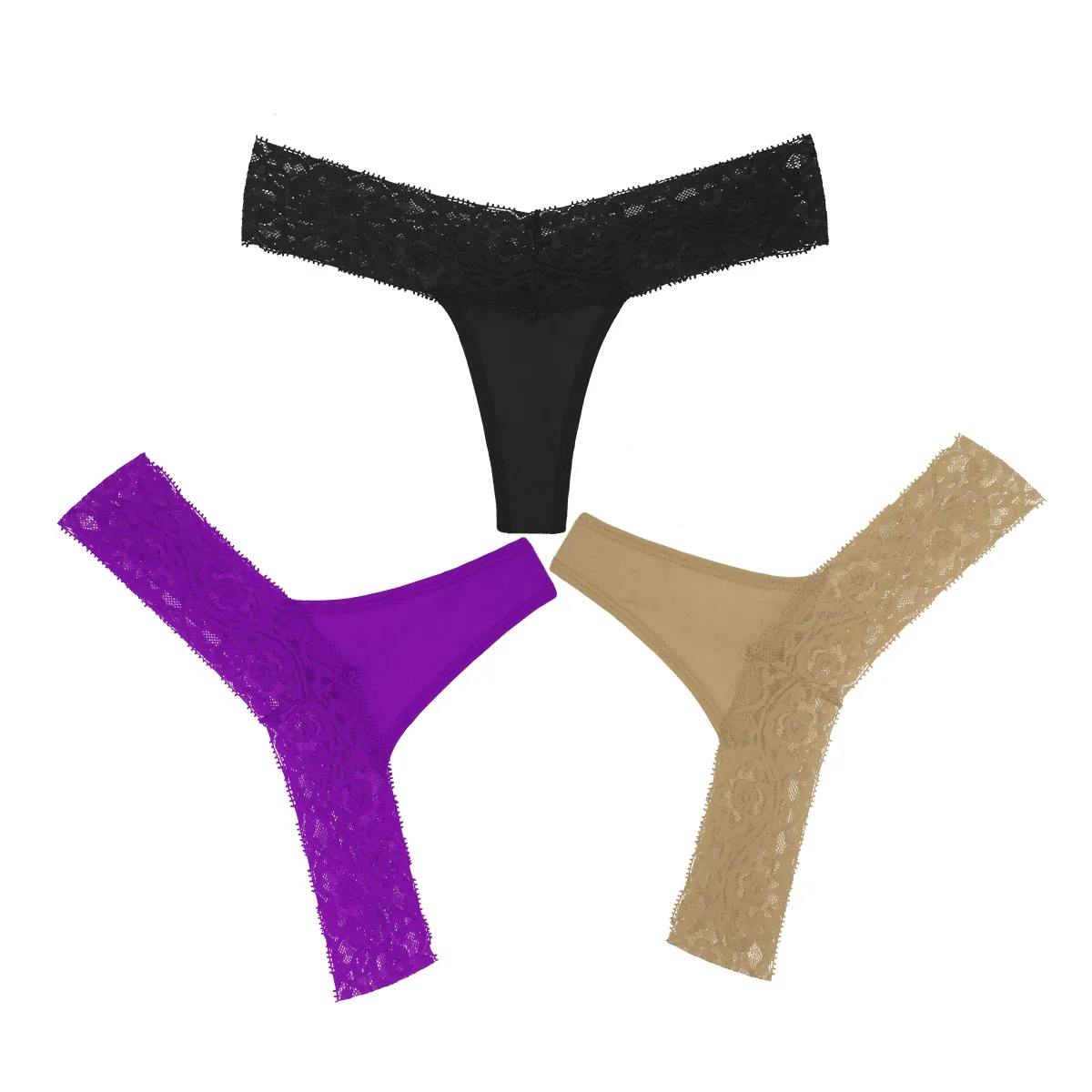 3 шт./упак., элегантные кружевные Хлопковые женские трусики-танга, большие размеры, трусики, нижнее белье, сексуальные трусы Modis, дамское нижнее белье Танга - Цвет: black purple nude