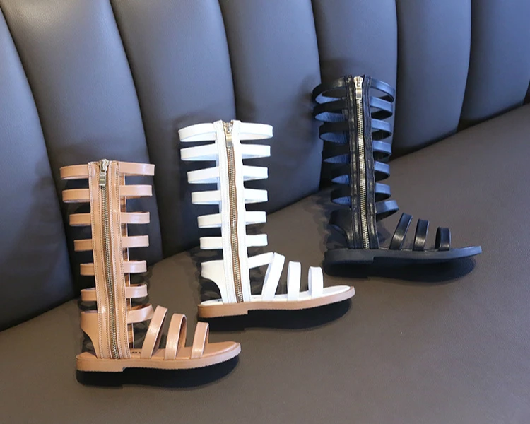 Ботинки; летние сандалии для девочек; модные римские сапоги для детей; высокие сандалии-гладиаторы для девочек; детская обувь; Botas Menina Light