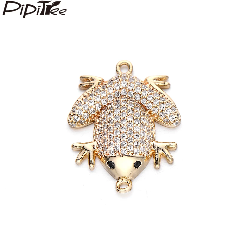 

Pipitree Luxury Frog Charms for Jewelry Making Full Micro Paved AAA CZ Zircon DIY Charms Beads fit Bracelet 24x19mm Nickle Free