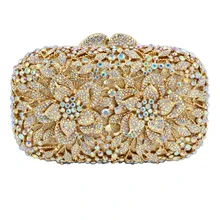 AB Gold Luxury Crystal Diamond Evening Clutch Bag bridal Wedding Sparkly Rhinestone Cocktail banquet Bag pochette Purse