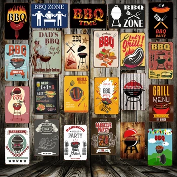 [ Mike86 ] BBQ ZONE Grill DADS BARBECUE TIME Metal Signs Antique Pub Room Hotel Party Decor Retro Wall Painting Plaque  FG-223