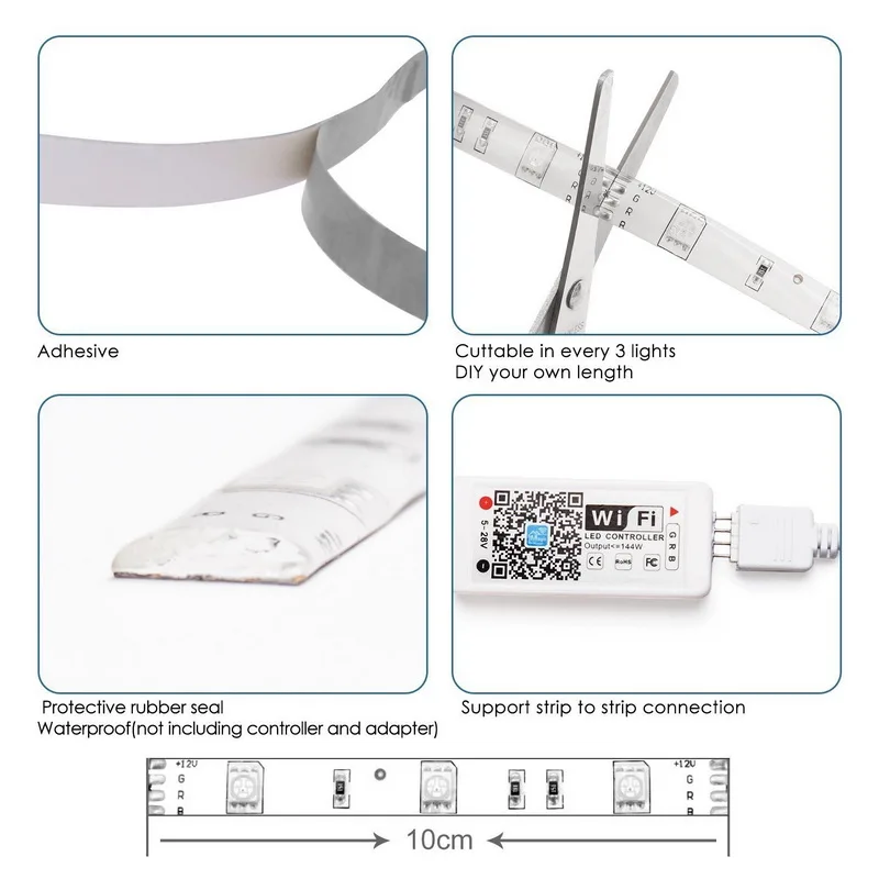 SMD 5050 12V 300 светодиодный s светодиодные полосы света WiFi беспроводной Смартфон Управление светодиодный водонепроницаемый гибкий RGB лента+ источник питания