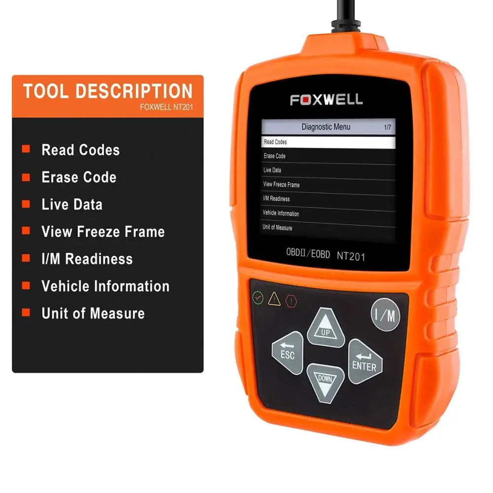 Foxwell NT201 EOBD OBD2 Автомобильный сканер светильник двигателя считыватель кодов