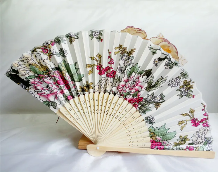 100pcs Vintage Fancy Folding Fan Hand Wooden Lace Silk Flower Dance