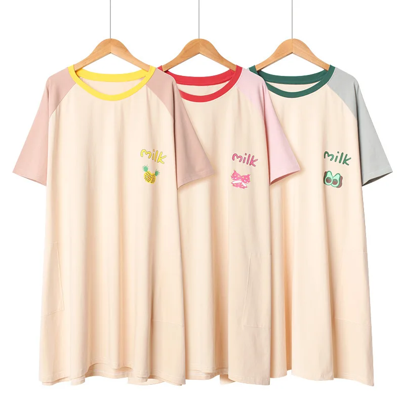 

Korean Summer Loose Plus Size Sexy Nightwear Cotton Cute Cartoon Girl Nightgown Short Sleeves Sleep Dress Round Neck Sleepwear