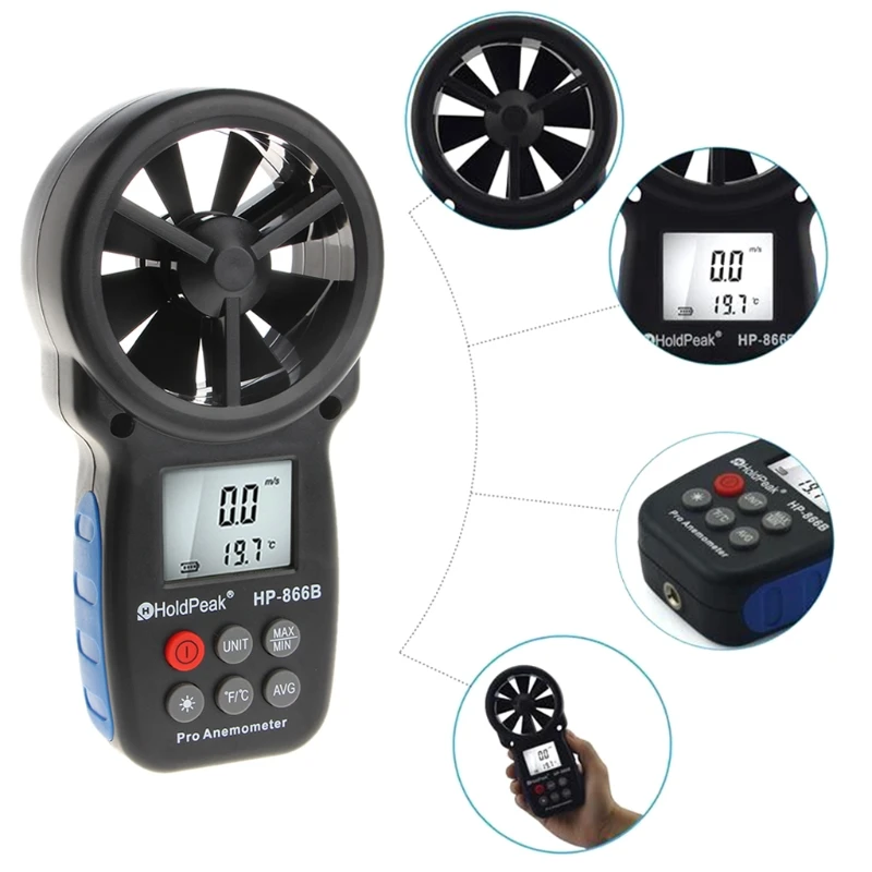 Digital Anemometer Handheld Wind Speed Meter with LCD Backlight and Max