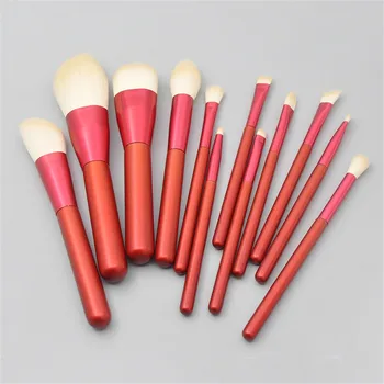 

12 Pcs Makeup Brushes Daily Foundation Tools Plum Heart Color Red Wooden Handle Nylon Small Grape Powder Paint Makeup Brush Set