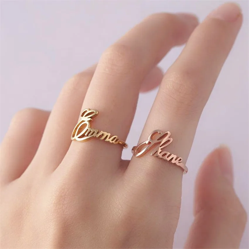 Позолоченное детское именное кольцо, персонализированное слово Bague Femme, пользовательское имя, кольца для женщин, свадебный подарок, ювелирные изделия ручной работы