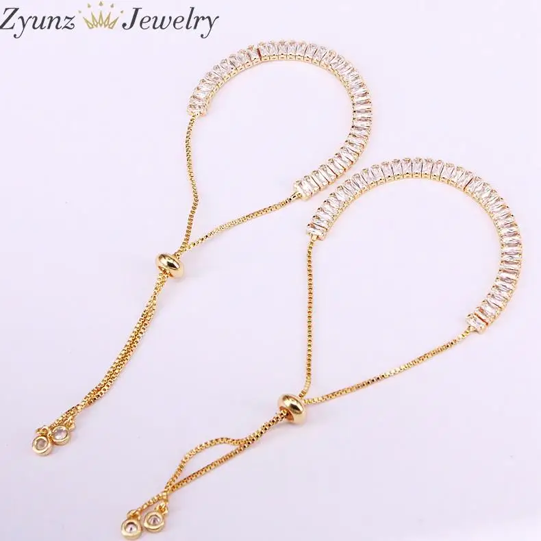 gold color 10 шт. прозрачный цвет CZ Хрустальный Теннисный браслет cz-цепочка слайдер регулируемые элегантные ювелирные изделия браслет для мужчин или женщин - Окраска металла: gold color