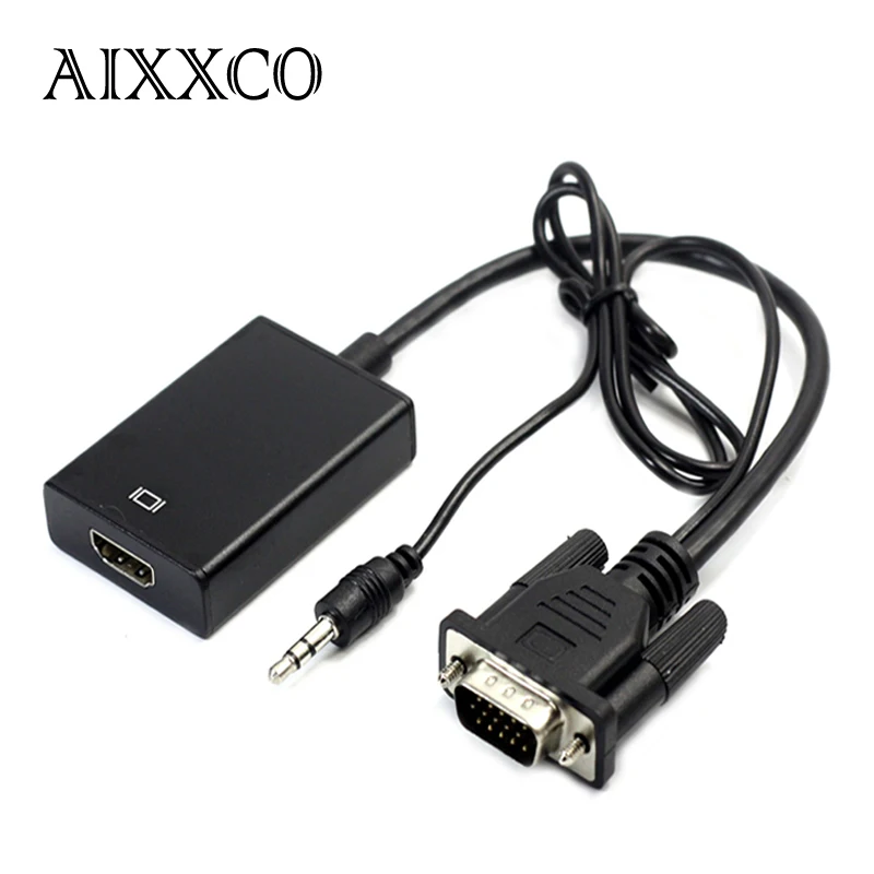 AIXXCO преобразователь из VGA в HDMI адаптер Выход 1080P HD с аудио VGA2HDMI ТВ AV в HD ТВ Видео кабель конвертер адаптер для ТВ ПК