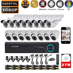 Эйедея 16 CH Phone View HDMI DVR 1080 P пуля Купол Крытый светодиодный Ночное видение сигнализация видеонаблюдения безопасности Камера Системы 2 ТБ