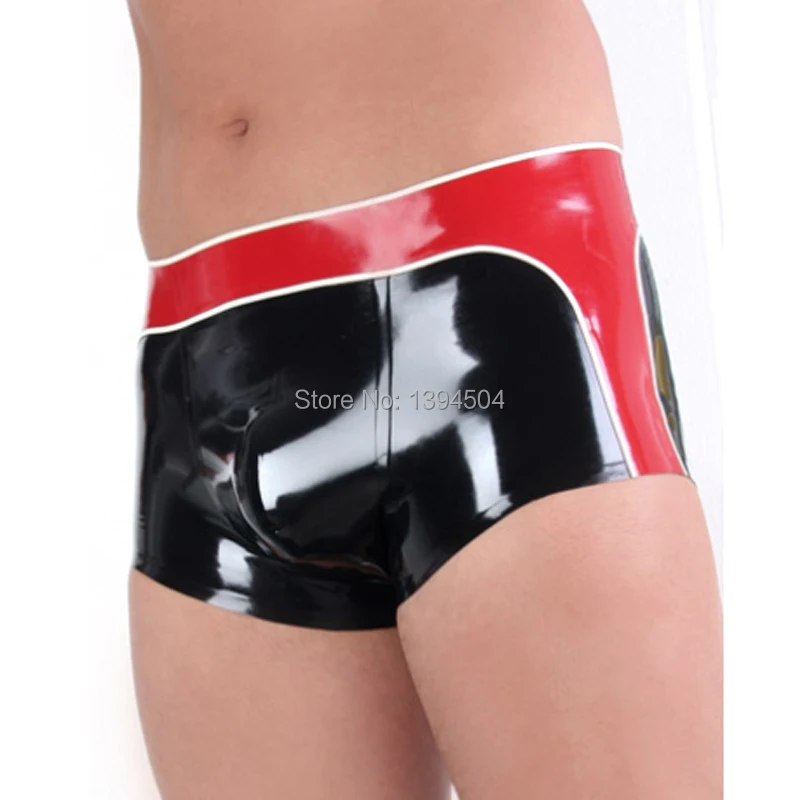 

new design sexy male black with red latex handmade underwear shorts erotic lingerie cekc zentai uniform fetish free shipping