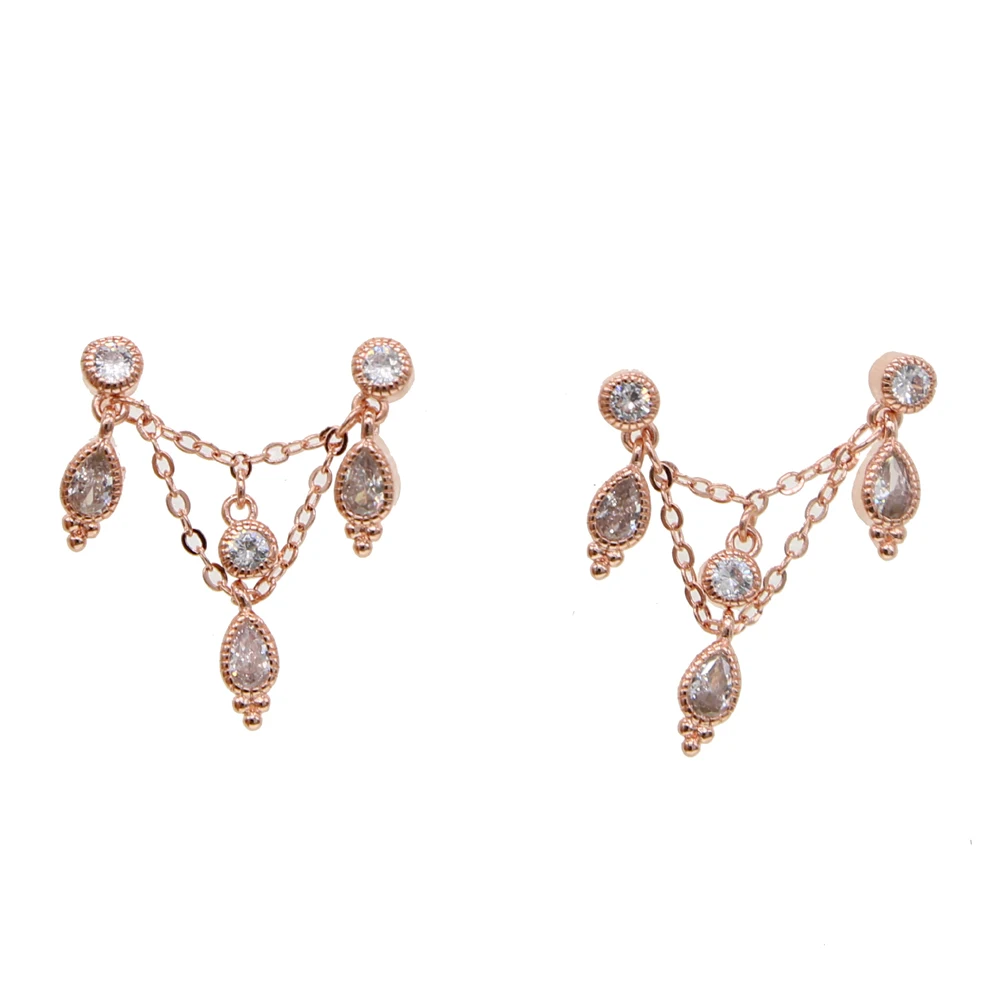 Розовое золото цвет висячие серьги Multi кулон Рождественский подарок tear drop micro pave cz
