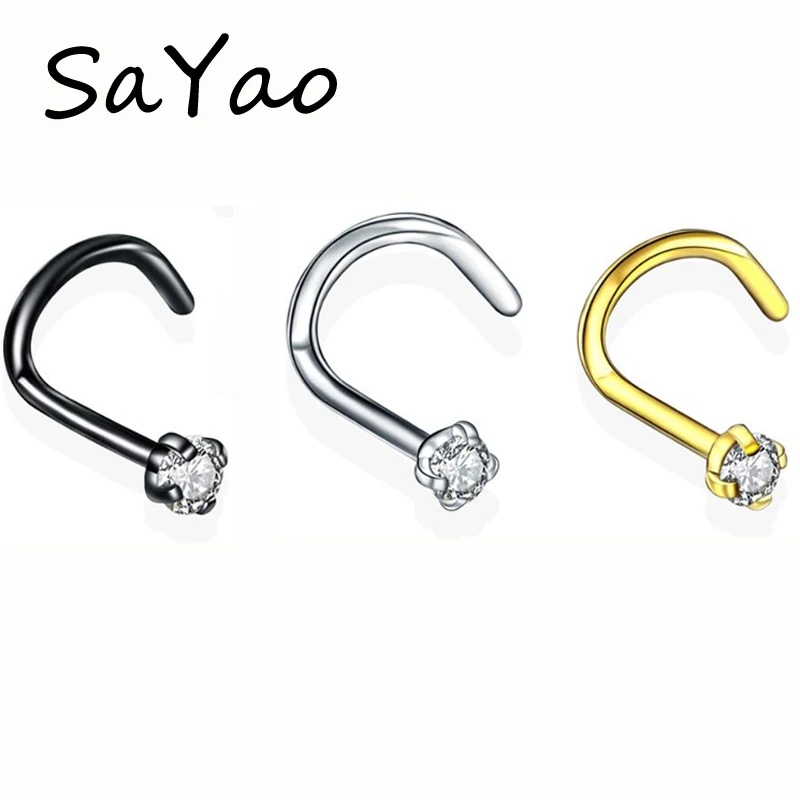 SaYao 2 Piece 20Gx7x2mm nostril nose stud nose ring Round Zircon Nose