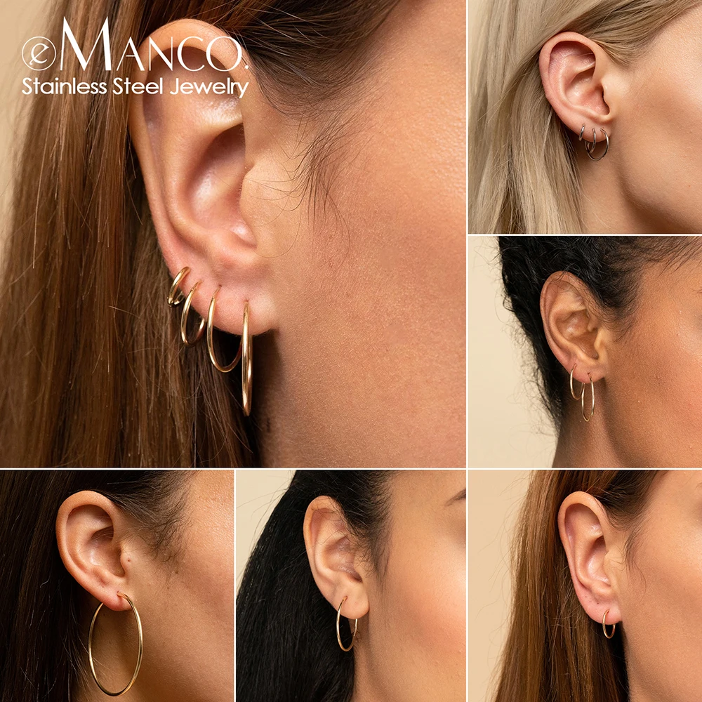 

e-Manco big hoop earrings for women stainless steel hoop earrings large ear rings huggie circle earrings fashion jewelry