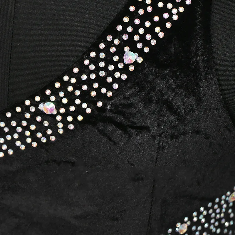 Блестящие стразы Латинской платье для танцев Для женщин высокого класса черный бархат юбка с бахромой дамы этап танцевальный зал состязание одежда