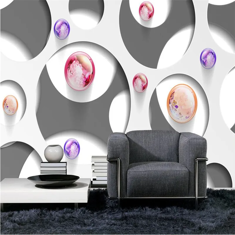 Modern Background Large Painting Circle Crystal Ball Murales De Pared 3d Wallpaper Hotel Badroom Mural for Living Room