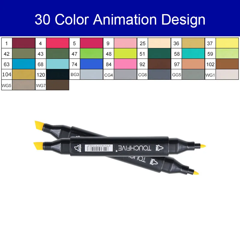 Touchfive 168 цветов, набор маркеров, двойная головка, эскизные маркеры, ручка для стандартного пейзажа, рисование манга, анимационный дизайн, товары для рукоделия - Цвет: Animation 30 color