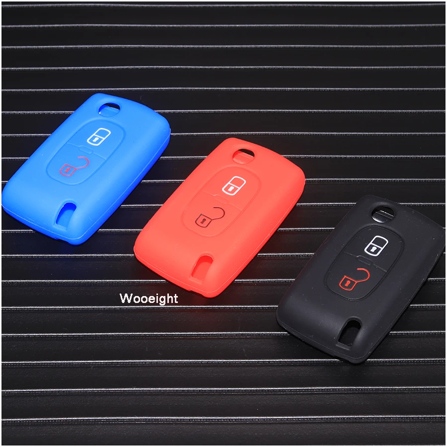 Wooeight 2 Buttons Silicone Car Key Case Remote Flip Fob Folding Cover Shell For Peugeot 207 307 308 407 408 Citrone C2 C3 C4 C5 (3)
