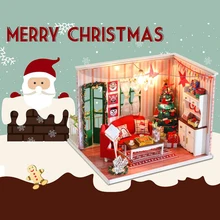 Кукольный дом мебели Diy Рождественский коттедж 3D деревянный Миниатюрный Кукольный собраны игрушки для детей на день рождения рождественские подарки