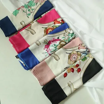

Women's 2019 spring and summer explosion models water wave pattern printing 130*130cm twill simulation silk shawl square scarf