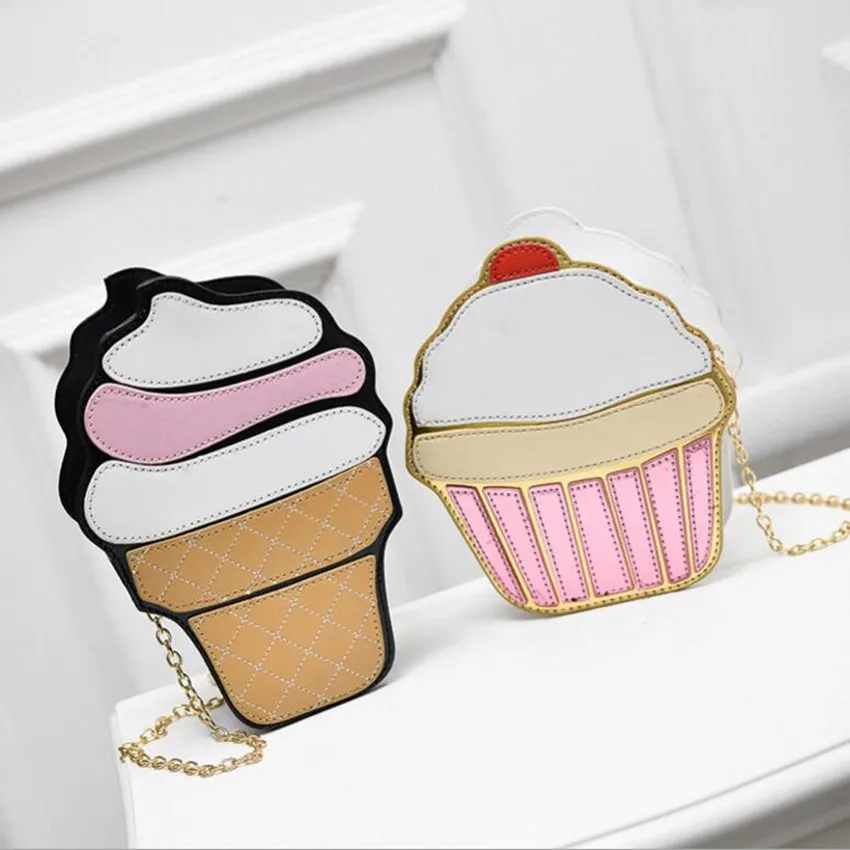 M656  Cute Cartoon Women Bag Pu Leather Small Clutch Bag Girl Shoulder Bag Ice Cream Cupcake Shape Chain Mini Pocket Wholesale