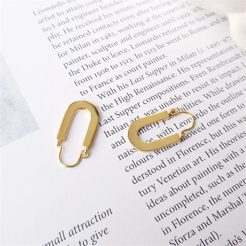 

PINJEAS S925 sterling silver U-shaped round hoop earrings geometric design earrings for women jewelry