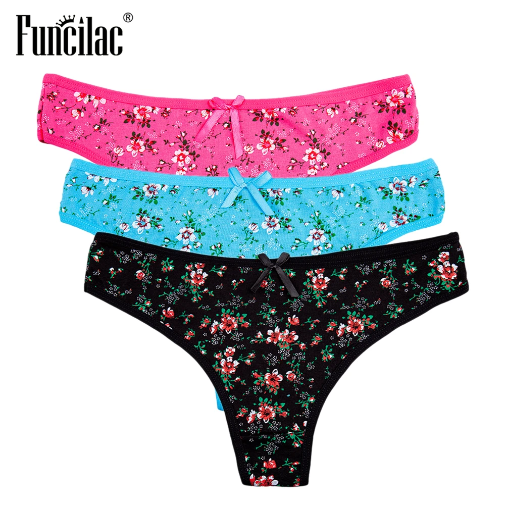 

FUNCILAC Women G Strings Floral Thongs Leopard Print Lip Print Cotton Briefs kawaii Pink Sexy Panties Modis Lingerie Porno 3pcs