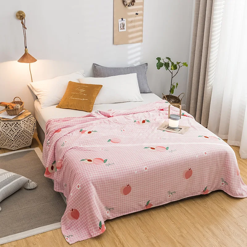 

Brand PINK plaid peach pattern bedspread blanket decorations for home coral fleece throw cover on the bed for children or adults