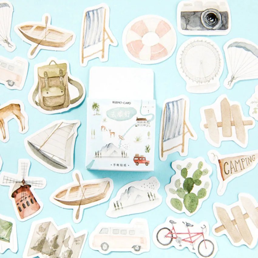 

46pcs/pack Journal Diary Go To Travel Boxed Stickers For Gifts For Decorative Bullet Photo Album