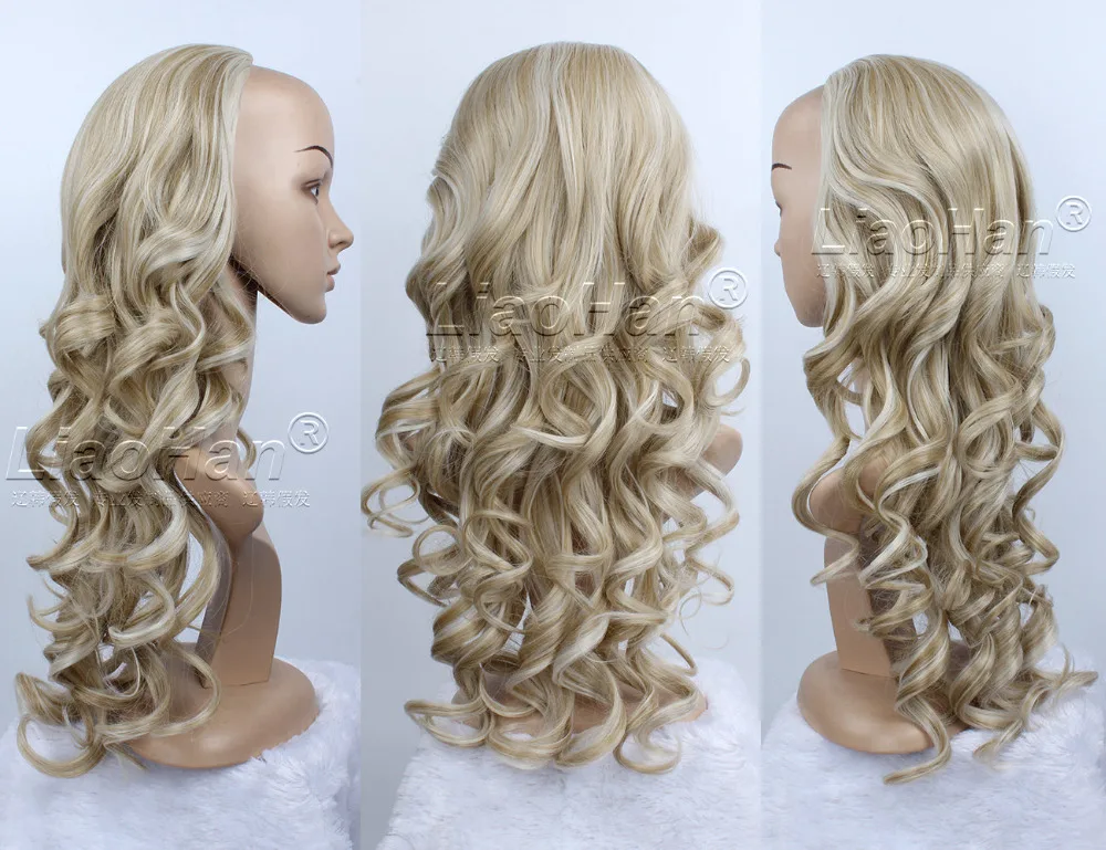 

Long Curly 3/4 Half Wig Fall Synthetic Brown Wig with Blonde Highlights Hair Fall Brown Mixed Blonde Wig for Women 24H613B
