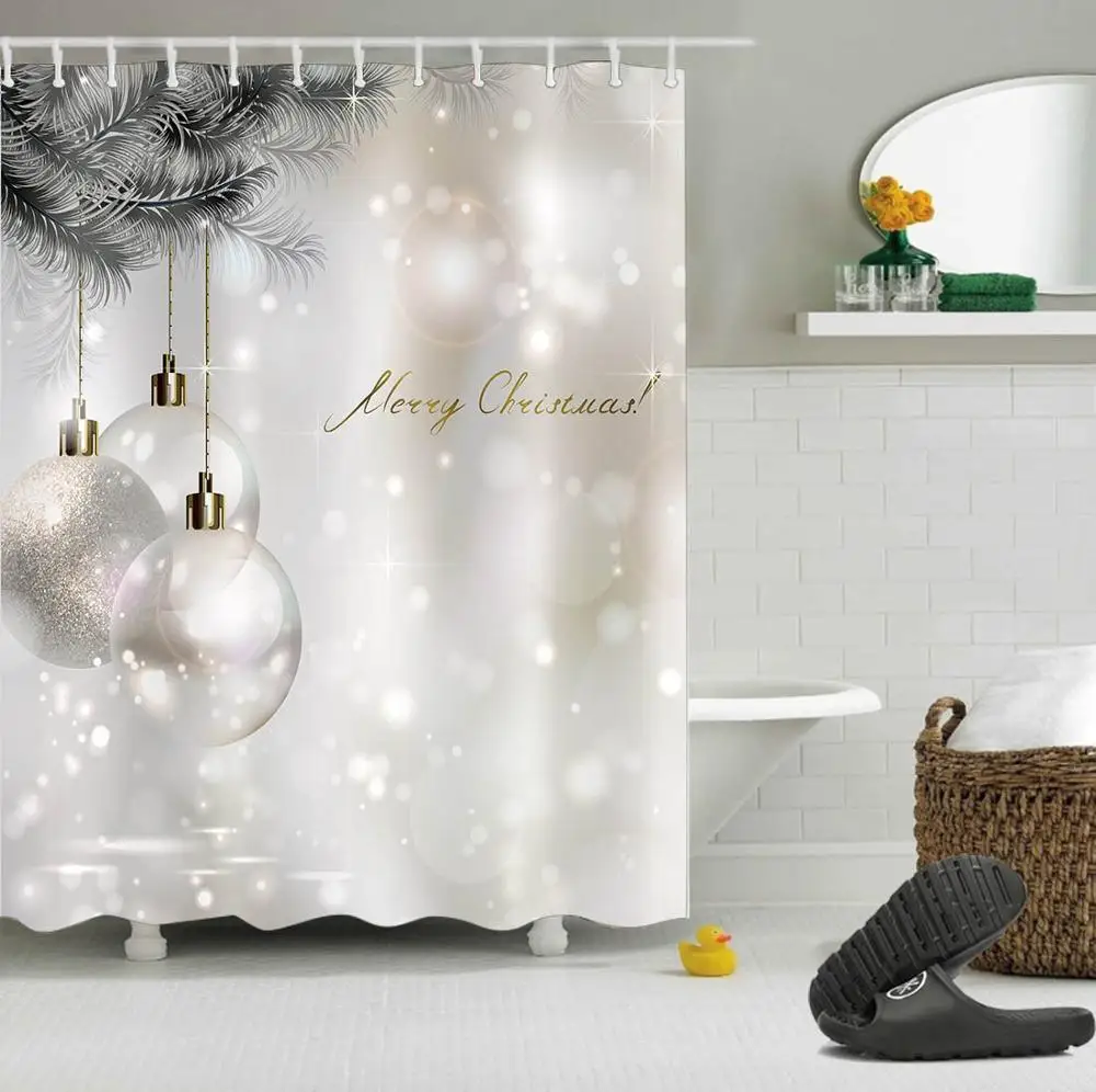 Серебряный Рождественский шар и Елочная елка занавеска для душа с ковриком набор зимний роскошный водостойкий ванная полиэфирная ткань для ванной Декор - Цвет: Only Curtain 4711