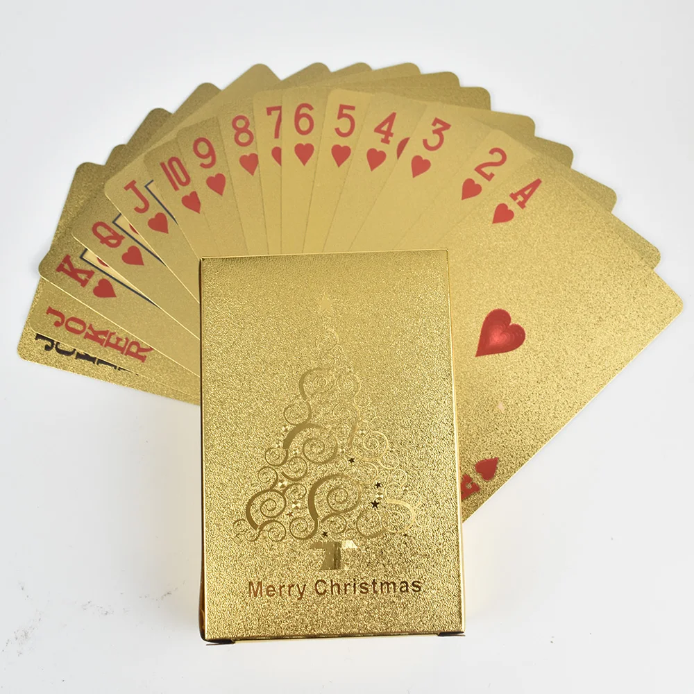 

Christmas Tree Gold Foil Playing Cards Plastic Waterproof Cards For Christmas entertainment game