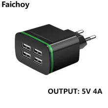 Мобильный телефон Универсальный Быстрая зарядка светодиодный светильник настенный адаптер с европейской вилкой 4 USB зарядное устройство для iPhone samsung Xiaomi Android 5V 4A 4-портовый