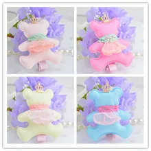 New arravals!!! Fashion baby gilrs cartoon bear hair clips with tiaras charms cute lace crown bear design hair barrettes 10pcs