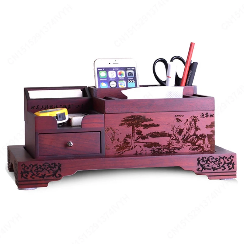 

Rosewood Home Office Storage Remote Control Pen Holder Multifunction Office Desk Drawer Makeup Box Stationery Organizer