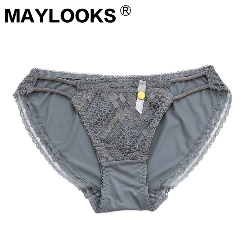 Maylooks Ladies transparent sexy underwear Lace triangle low waist ice silk Hollow P65 |