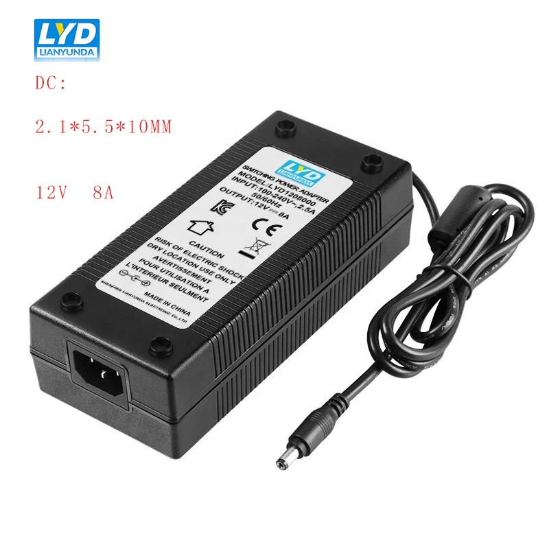 

US 12V/8A 5.5mm*2.1mm AC-DC Power Adapter For Electrical Equipment Switching Adapter Black Switching For LED Strip Light