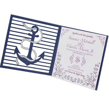 

Wholesale Laser cut navy blue pearl paper Music pattern invitation card for wedding decoration supplies