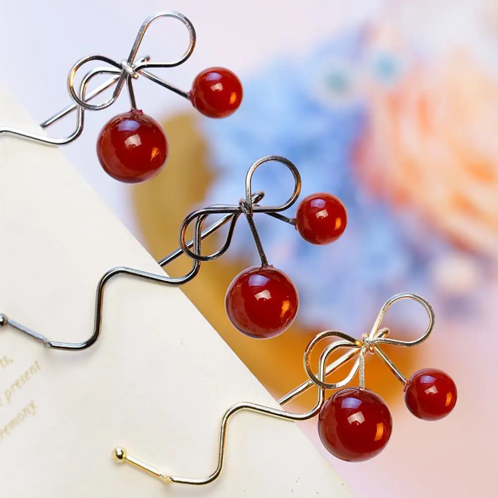

Sweet Women Girls Hair Clip Barrettes Red Cherry Bow Knot Hairpins Twist Hair Ornaments Accessories Fashion Alloy Headdress