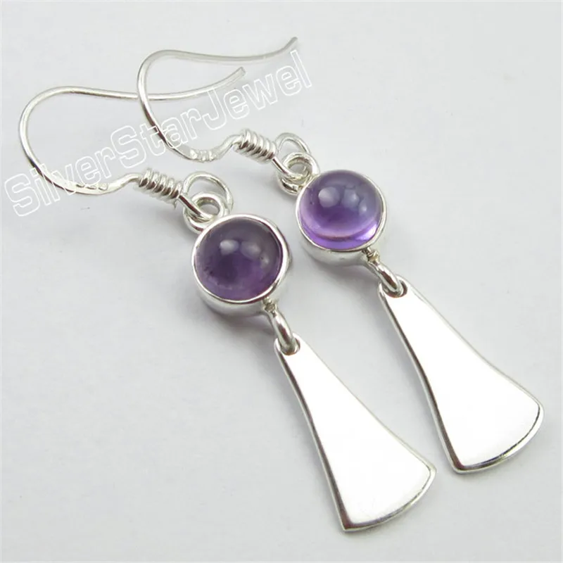

Sterling Silver Round AMETHYSTS HIGH POLISHED LATEST STYLE Earrings 3.1 CM Variation