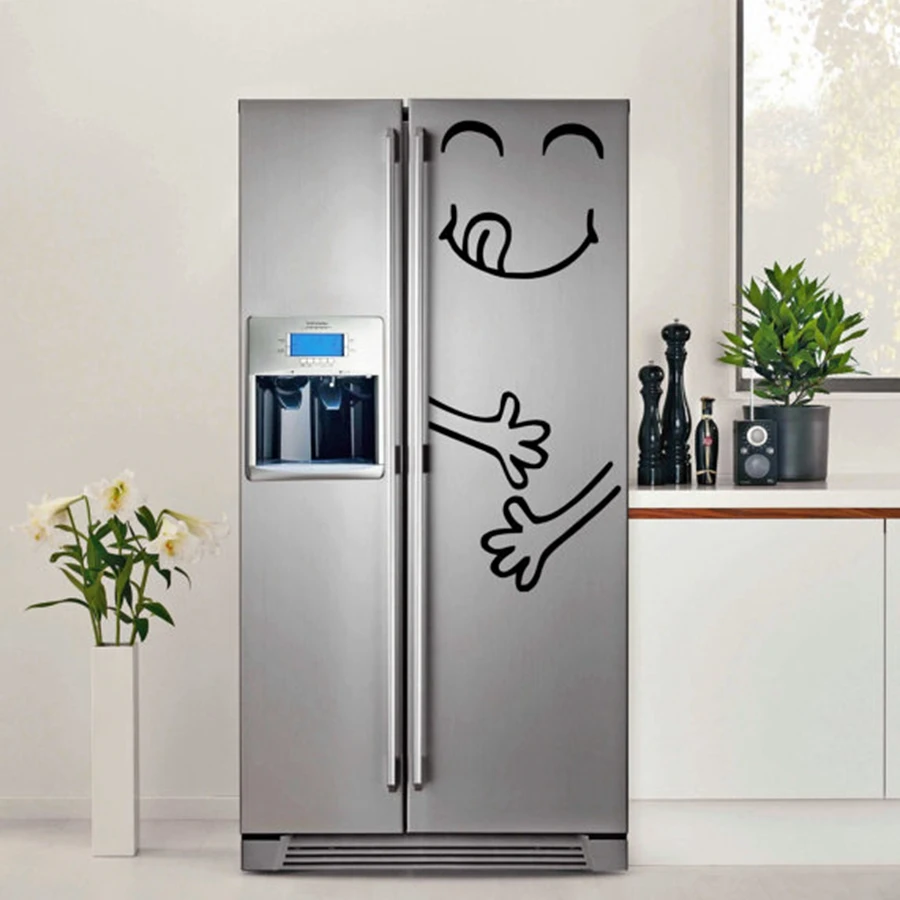 Cute Fridge sticker Happy Yummy Face Kitchen Fridge Vinyl Wall Sticker Art Refrigerator Wall Decals Home Decor