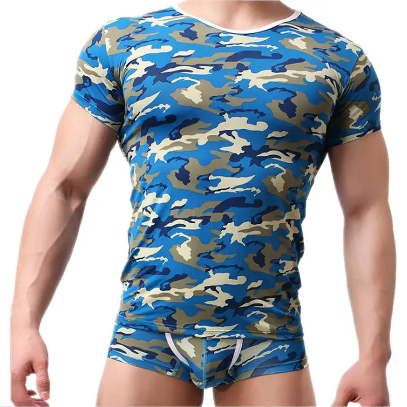 

Camouflage Undershirt Men Ultra Thin Mens Undershirt Soft Shirts Male Bodyshaper Fitness Wrestling Singlets Short Sleeve T-shirt