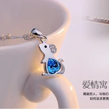 100% Actual 925 Pure Silver Cute Little Mouse Ocean Blue Coronary heart Cubic Zirconia Pendants Necklaces For Ladies Ladies Vogue Jewellery