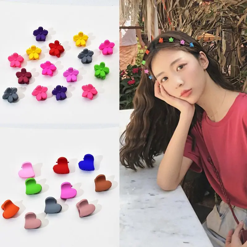 

JAVRICK Korean Women Girl Cute Flower Shaped Mini Side Bangs Hair Claws Grab Candy Color Kids Frosted Plastic Hairpin Barrette