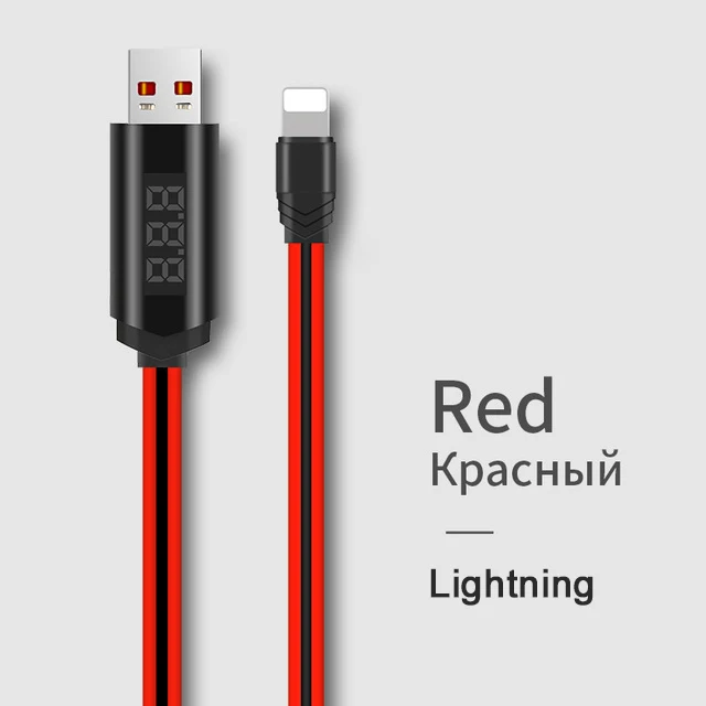 HOCO USB кабель 2A для Lightning светодиодный кабель с цифровым дисплеем кабель для быстрой зарядки данных синхронизации для iPhone XS 8 7 6s iPad мобильный телефон - Цвет: Lightning Red